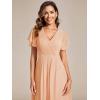 imageEverPretty Womens Summer Chiffon Pleated VNeck Short Wedding Guest Dress with Ruffled Sleeves 01923Peach