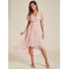 imageEverPretty Womens Summer Chiffon Pleated VNeck Short Wedding Guest Dress with Ruffled Sleeves 01923Pink