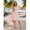 imageEverPretty Womens Summer Chiffon Pleated VNeck Short Wedding Guest Dress with Ruffled Sleeves 01923Pink