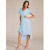 imageEverPretty Womens Summer Chiffon Pleated VNeck Short Wedding Guest Dress with Ruffled Sleeves 01923Sky Blue