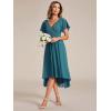 imageEverPretty Womens Summer Chiffon Pleated VNeck Short Wedding Guest Dress with Ruffled Sleeves 01923Teal