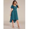 imageEverPretty Womens Summer Chiffon Pleated VNeck Short Wedding Guest Dress with Ruffled Sleeves 01923Teal
