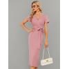 imageEverPretty Womens V Neck Short Sleeves Wrap Pleated Spring Midi Sheath Dresses 01783