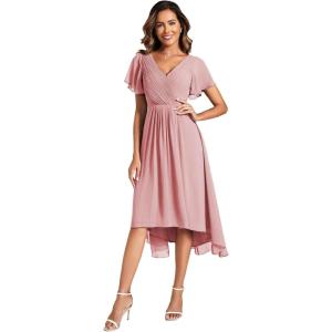 imageEverPretty Womens Summer Chiffon Pleated VNeck Short Wedding Guest Dress with Ruffled Sleeves 01923Dusty Rose