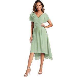 imageEverPretty Womens Summer Chiffon Pleated VNeck Short Wedding Guest Dress with Ruffled Sleeves 01923Mint Green