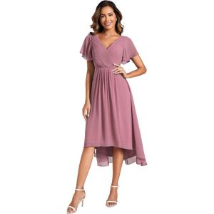 imageEverPretty Womens Summer Chiffon Pleated VNeck Short Wedding Guest Dress with Ruffled Sleeves 01923Orchid