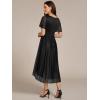 imageEverPretty Womens Summer Cold Shoulder HiLo Asymmetrical Hem Flowy Chiffon Short Wedding Guest Dress Navy Blue US4Black