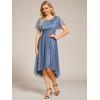 imageEverPretty Womens Summer Cold Shoulder HiLo Asymmetrical Hem Flowy Chiffon Short Wedding Guest Dress Navy Blue US4Dusty Blue
