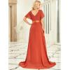 imageEverPretty Womens Classic Chiffon Short Sleeve Pleated VNeck Floor Length Bridesmaid Dresses 09890Burnt Orange
