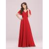 imageEverPretty Womens Classic Chiffon Short Sleeve Pleated VNeck Floor Length Bridesmaid Dresses 09890Dred