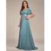 imageEverPretty Womens Classic Chiffon Short Sleeve Pleated VNeck Floor Length Bridesmaid Dresses 09890Dusty Blue