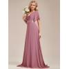 imageEverPretty Womens Classic Chiffon Short Sleeve Pleated VNeck Floor Length Bridesmaid Dresses 09890Orchid