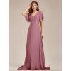 imageEverPretty Womens Classic Chiffon Short Sleeve Pleated VNeck Floor Length Bridesmaid Dresses 09890Orchid