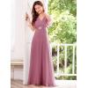 imageEverPretty Womens Classic Chiffon Short Sleeve Pleated VNeck Floor Length Bridesmaid Dresses 09890Orchid
