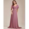 imageEverPretty Womens Classic Chiffon Short Sleeve Pleated VNeck Floor Length Bridesmaid Dresses 09890Orchid