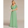 imageEverPretty Womens Classic Chiffon Short Sleeve Pleated VNeck Floor Length Bridesmaid Dresses 09890Sage Green