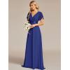 imageEverPretty Womens Classic Chiffon Short Sleeve Pleated VNeck Floor Length Bridesmaid Dresses 09890Sapphire Blue
