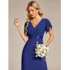 imageEverPretty Womens Classic Chiffon Short Sleeve Pleated VNeck Floor Length Bridesmaid Dresses 09890Sapphire Blue