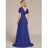 imageEverPretty Womens Classic Chiffon Short Sleeve Pleated VNeck Floor Length Bridesmaid Dresses 09890Sapphire Blue