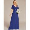 imageEverPretty Womens Classic Chiffon Short Sleeve Pleated VNeck Floor Length Bridesmaid Dresses 09890Sapphire Blue