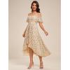 imageEverPretty Womens Summer Cold Shoulder HiLo Asymmetrical Hem Flowy Chiffon Short Wedding Guest Dress 02103Apricot Print