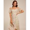 imageEverPretty Womens Summer Cold Shoulder HiLo Asymmetrical Hem Flowy Chiffon Short Wedding Guest Dress 02103Apricot Print