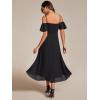 imageEverPretty Womens Summer Cold Shoulder HiLo Asymmetrical Hem Flowy Chiffon Short Wedding Guest Dress 02103Black