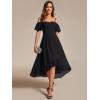 imageEverPretty Womens Summer Cold Shoulder HiLo Asymmetrical Hem Flowy Chiffon Short Wedding Guest Dress 02103Black