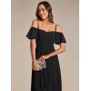 imageEverPretty Womens Summer Cold Shoulder HiLo Asymmetrical Hem Flowy Chiffon Short Wedding Guest Dress 02103Black