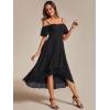 imageEverPretty Womens Summer Cold Shoulder HiLo Asymmetrical Hem Flowy Chiffon Short Wedding Guest Dress 02103Black