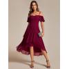 imageEverPretty Womens Summer Cold Shoulder HiLo Asymmetrical Hem Flowy Chiffon Short Wedding Guest Dress 02103Burgundy