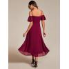 imageEverPretty Womens Summer Cold Shoulder HiLo Asymmetrical Hem Flowy Chiffon Short Wedding Guest Dress 02103Burgundy