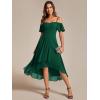 imageEverPretty Womens Summer Cold Shoulder HiLo Asymmetrical Hem Flowy Chiffon Short Wedding Guest Dress 02103Dark Green