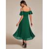 imageEverPretty Womens Summer Cold Shoulder HiLo Asymmetrical Hem Flowy Chiffon Short Wedding Guest Dress 02103Dark Green