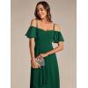 imageEverPretty Womens Summer Cold Shoulder HiLo Asymmetrical Hem Flowy Chiffon Short Wedding Guest Dress 02103Dark Green