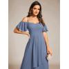 imageEverPretty Womens Summer Cold Shoulder HiLo Asymmetrical Hem Flowy Chiffon Short Wedding Guest Dress 02103Dusty Bule