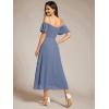 imageEverPretty Womens Summer Cold Shoulder HiLo Asymmetrical Hem Flowy Chiffon Short Wedding Guest Dress 02103Dusty Bule