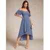 imageEverPretty Womens Summer Cold Shoulder HiLo Asymmetrical Hem Flowy Chiffon Short Wedding Guest Dress 02103Dusty Bule