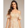 imageEverPretty Womens Summer Cold Shoulder HiLo Asymmetrical Hem Flowy Chiffon Short Wedding Guest Dress 02103Golden Roses
