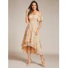 imageEverPretty Womens Summer Cold Shoulder HiLo Asymmetrical Hem Flowy Chiffon Short Wedding Guest Dress 02103Golden Roses