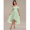 imageEverPretty Womens Summer Cold Shoulder HiLo Asymmetrical Hem Flowy Chiffon Short Wedding Guest Dress 02103Light Green Roses