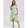 imageEverPretty Womens Summer Cold Shoulder HiLo Asymmetrical Hem Flowy Chiffon Short Wedding Guest Dress 02103Light Green Roses