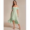 imageEverPretty Womens Summer Cold Shoulder HiLo Asymmetrical Hem Flowy Chiffon Short Wedding Guest Dress 02103Mint Green