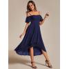 imageEverPretty Womens Summer Cold Shoulder HiLo Asymmetrical Hem Flowy Chiffon Short Wedding Guest Dress 02103Navy Blue