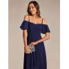 imageEverPretty Womens Summer Cold Shoulder HiLo Asymmetrical Hem Flowy Chiffon Short Wedding Guest Dress 02103Navy Blue
