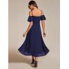 imageEverPretty Womens Summer Cold Shoulder HiLo Asymmetrical Hem Flowy Chiffon Short Wedding Guest Dress 02103Navy Blue