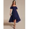 imageEverPretty Womens Summer Cold Shoulder HiLo Asymmetrical Hem Flowy Chiffon Short Wedding Guest Dress 02103Navy Blue
