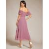 imageEverPretty Womens Summer Cold Shoulder HiLo Asymmetrical Hem Flowy Chiffon Short Wedding Guest Dress 02103Orchid