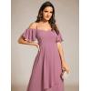imageEverPretty Womens Summer Cold Shoulder HiLo Asymmetrical Hem Flowy Chiffon Short Wedding Guest Dress 02103Orchid