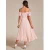 imageEverPretty Womens Summer Cold Shoulder HiLo Asymmetrical Hem Flowy Chiffon Short Wedding Guest Dress 02103Pink
